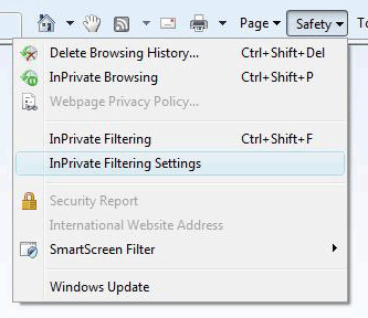 Internet Explorer 8 Safety Menu