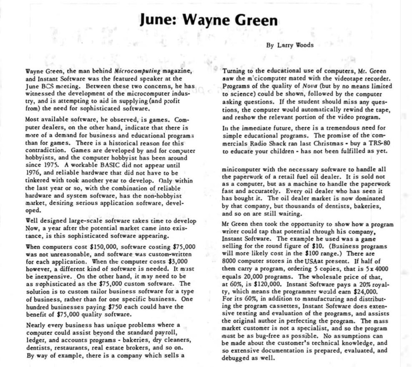 Boston Computer Society newsletter article on Wayne Green